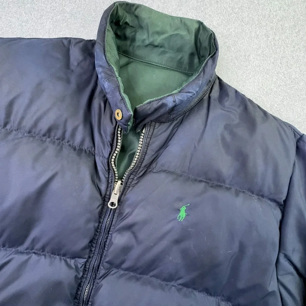 VTG 90s Polo Ralph Lauren Reversible Down Puffer Coat Men's M Green Navy Pony‎